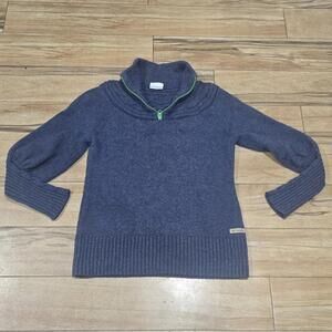Columbia Wool Blend Blue Quarter 1/4 Zip Sweater Women's Size Medium Large EUC